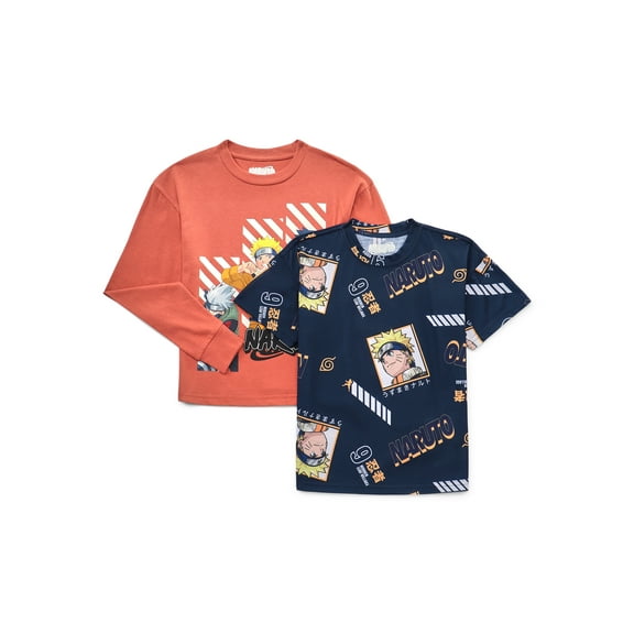 Naruto Boys Graphic Short Sleeve and Long Sleeve Tees, 2-Pack, Sizes XS-XXL
