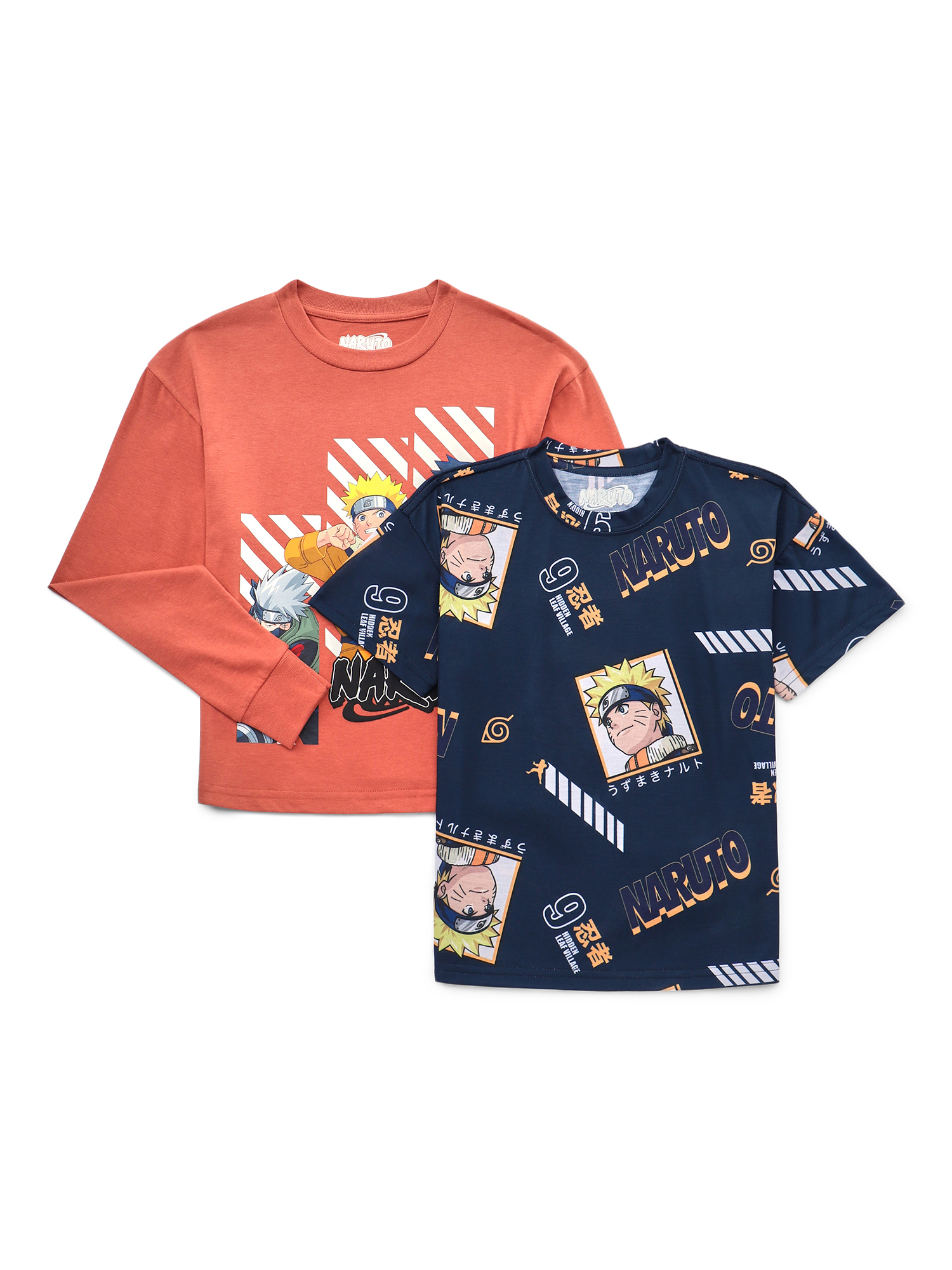 Naruto Boys Graphic Short Sleeve and Long Sleeve Tees, 2-Pack, Sizes XS-2XL