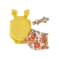 thumbnail image 1 of Gupgi Infant Girls 2Pcs Summer Outfits Sleeveless Romper Drawstring Floral Shorts 0-18Months, 1 of 8