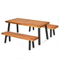 thumbnail image 4 of Gymax 3 PCS Picnic Dining Table Set Acacia Wood Rustic Metal w/ Umbrella Hole, 4 of 10
