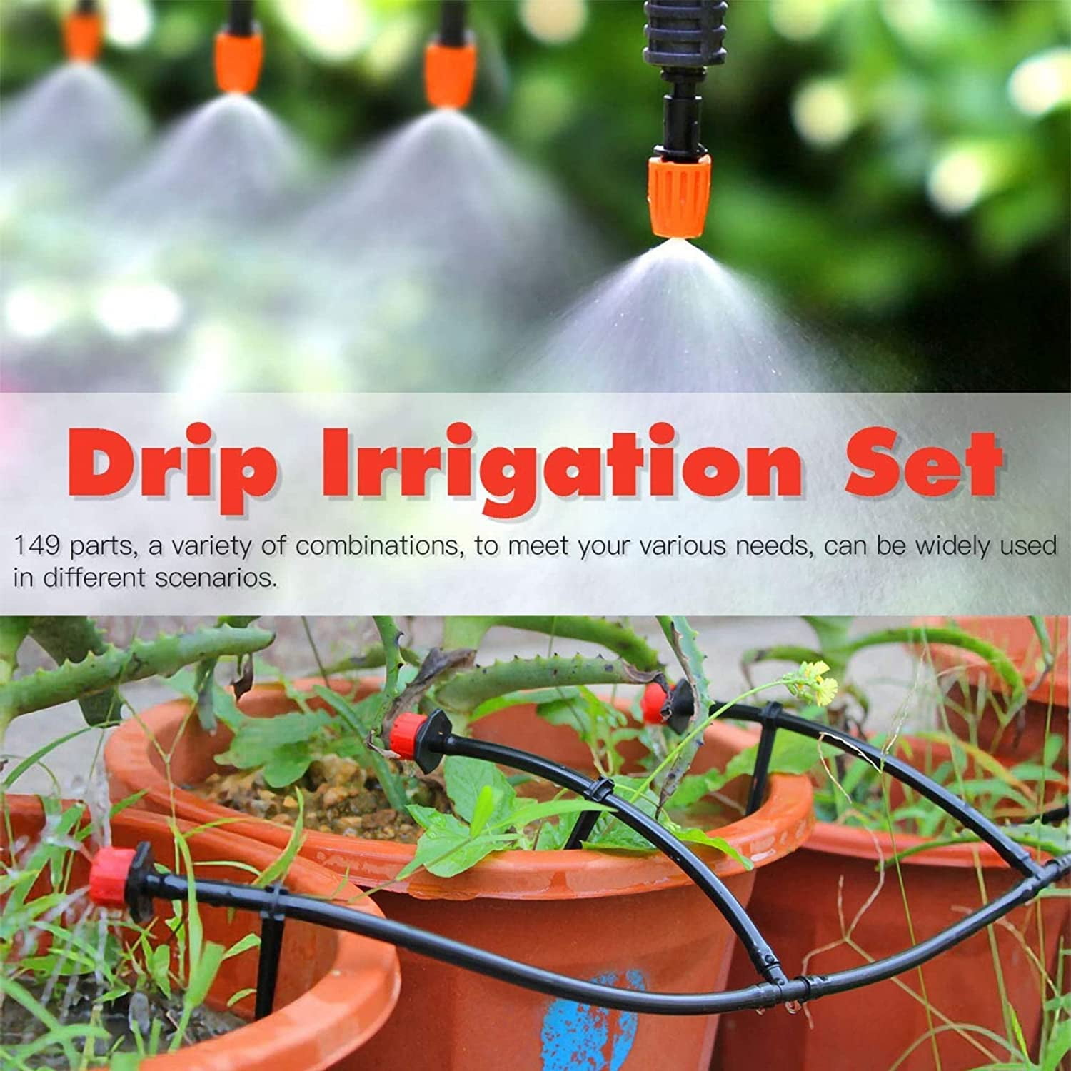 XEENSO 100ft Misting Drip Irrigation System Plant Timer, Self Garden Watering Hose Spray, Efficient Adjustable Drip Irrigation Kit for Self Garden Watering