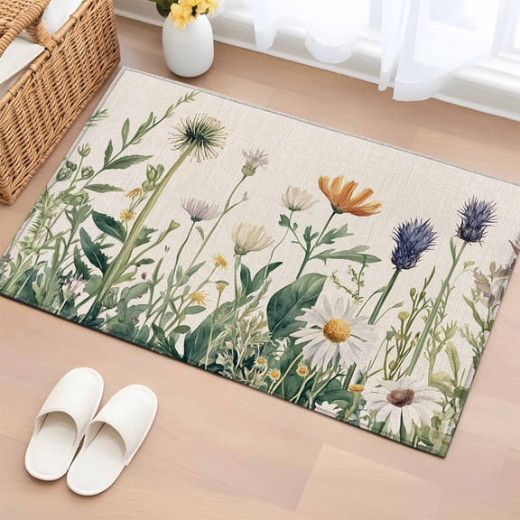 Bathroom Rugs 2x3 Ft, Spring Summer Floral Non Slip Area Rugs for Kitchen Bedroom Entryway, Farmhouse Botanical Flowers Vintage Washable Carpet Runner Rug Floor Mats for Bedroom Home Decor