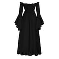 thumbnail image 6 of KICILVS Womens Halloween Costumes Plain Long Bell Sleeve Ruffle Trim Neck Drawstring Waist Flowy Maxi Party Dress Black, 6 of 7