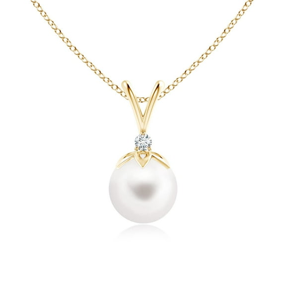 Angara Necklace - Freshwater Cultured Pearl Pendant Necklace with Diamond in 14K Yellow Gold for Women | June Birthstone Jewelry, Birthday, Anniversary, Christmas, Jewelry Gift for Women