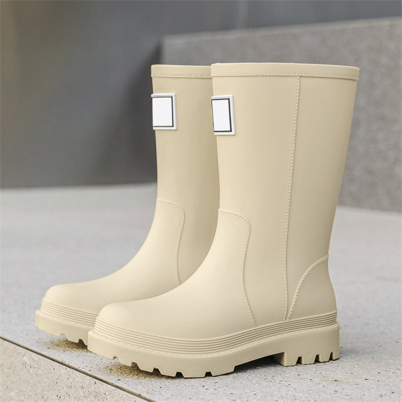 KANG Women's Mid Calf Rain Boots Slip Fashion Rubber Shoes With Thick Sole Rain Boots Collar Gardening Boots Ultra Lightweight Portable Garden Shoes