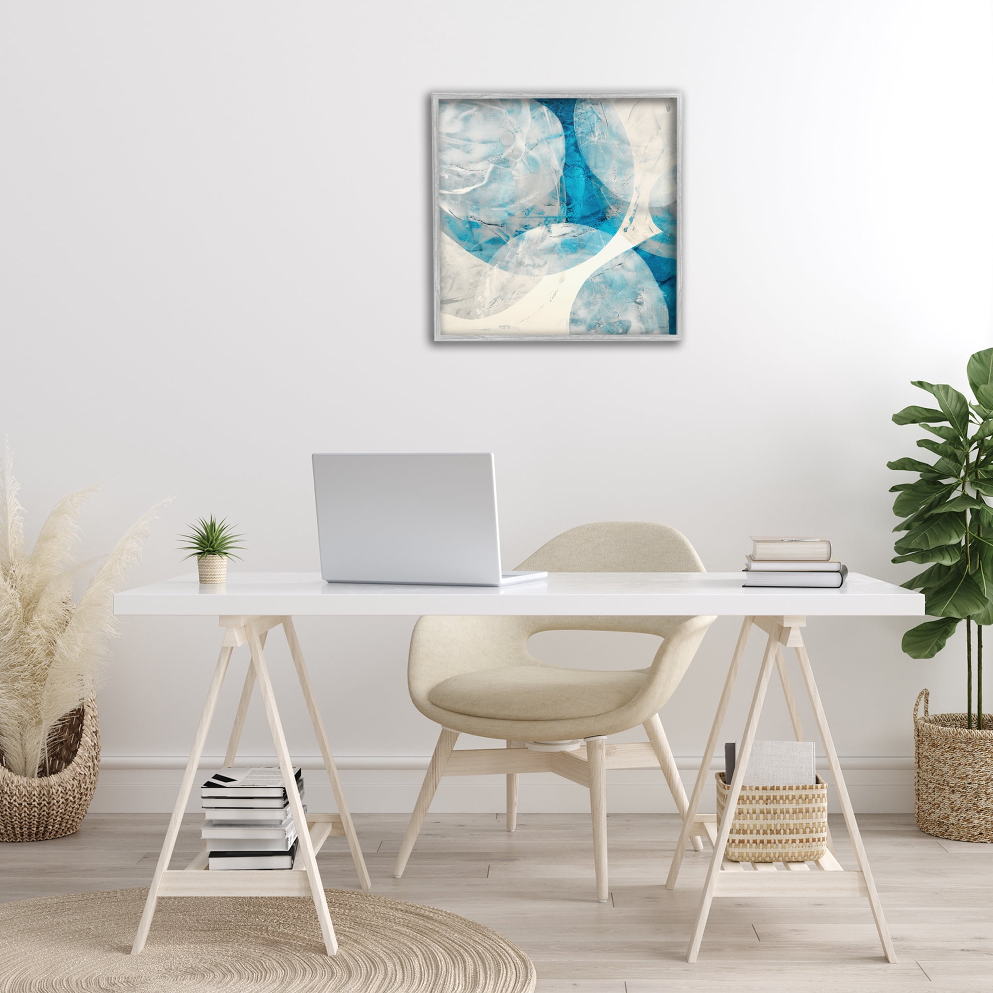 Stupell Industries Layered Blue Spheres Abstract Painting Gray Framed Art Print Wall Art, 24 x 24