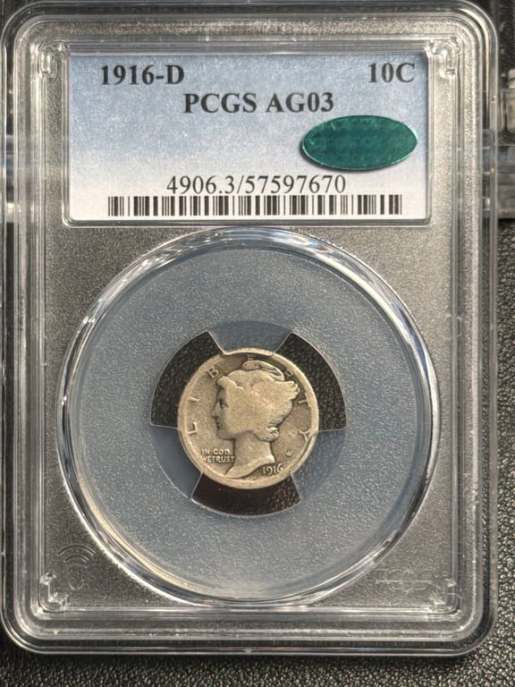 1916 D Mercury Dime PCGS AG-3 CAC