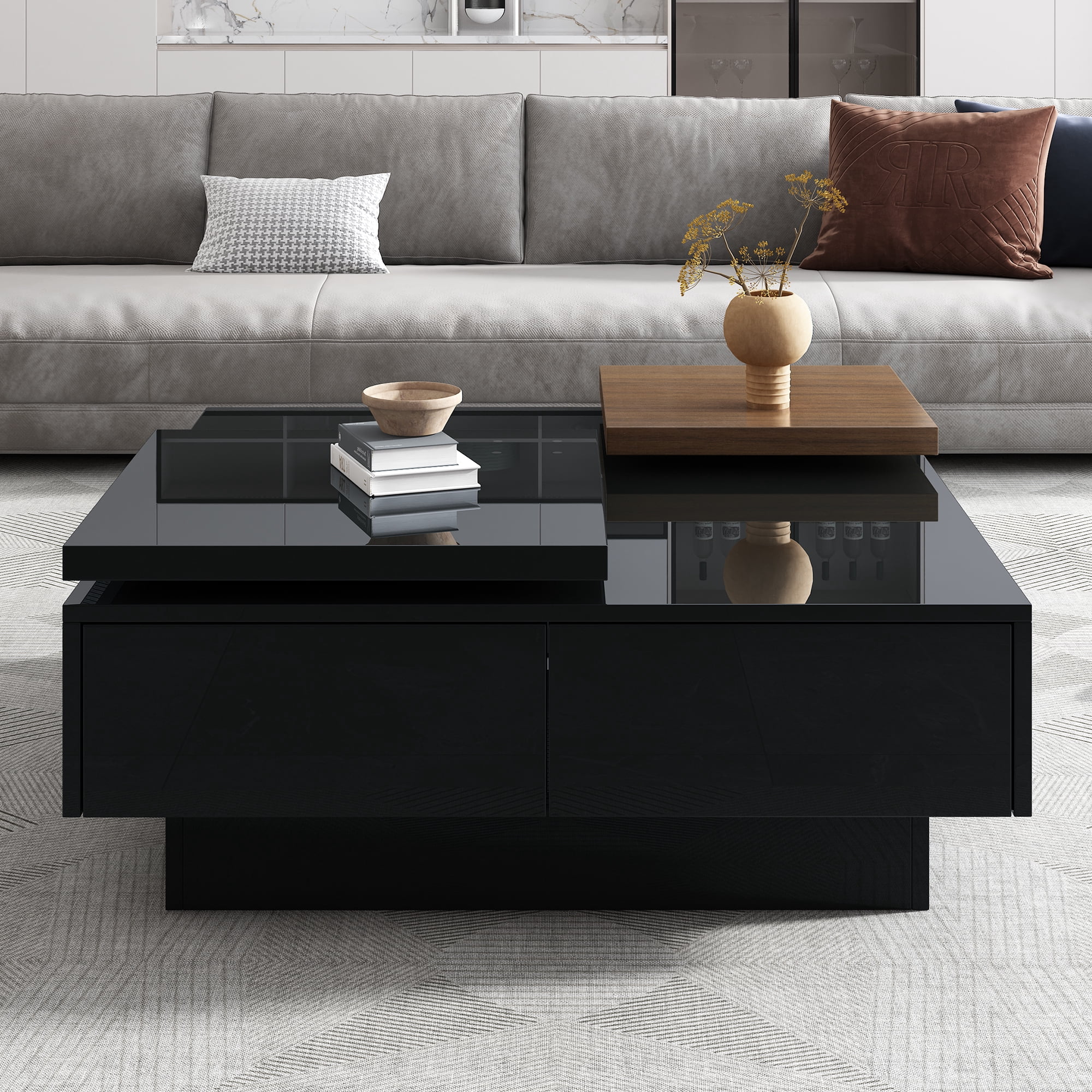 Euroco Modern Coffee Table with Movable Square Blocks – Minimalist Wood Accent Table for Living Room, Stylish Centerpiece with Durable Construction