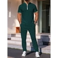 thumbnail image 4 of Men 2 Piece Casual Beach Outfits Short Sleeve Button Down Shirts Summer Loose Pant Sets Vacation Outfits Dark Green M, 4 of 6