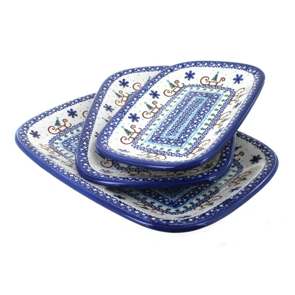 Blue Rose Polish Pottery Noel Nights 3 Piece Rectangular Serving Set