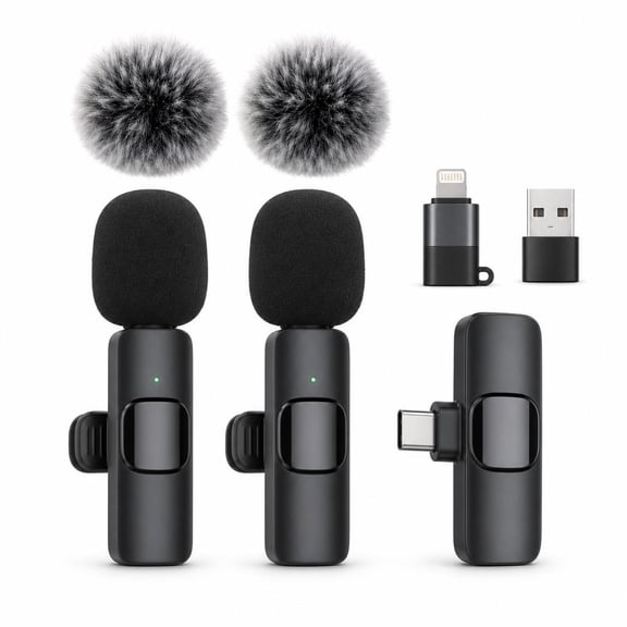 2 Pack Wireless Lavalier Microphone for Phone iPad Android, Plug & Play Noise Canceling Mic for YouTube TikTok Video Recording, USB-C