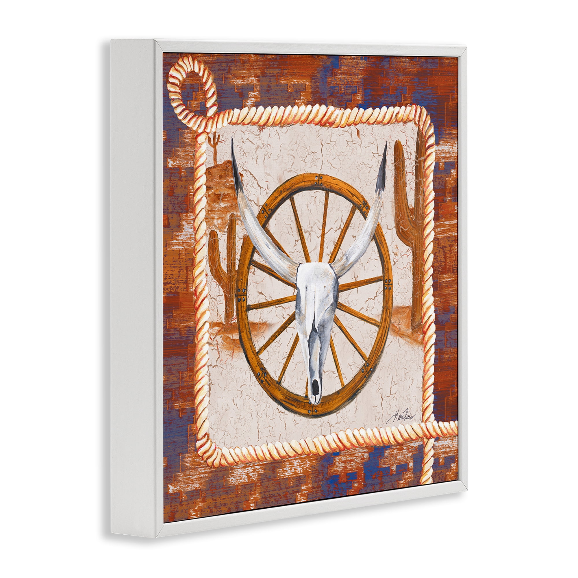 Stupell Industries Western Desert Wheel Landscape Painting White Framed Art Print Wall Art, 24 x 24
