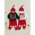 thumbnail image 3 of Baby Toddler Boy Valentine's Day Outfits 3 6 12 18 Months Letter Print Long Sleeve Romper with Heart Pants Hat 3 Pcs Clothing Set, 3 of 9