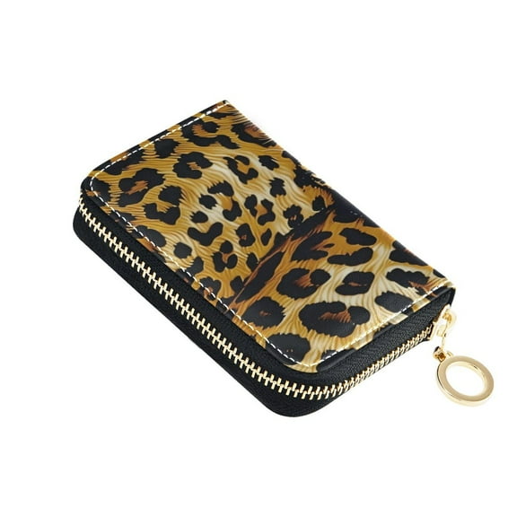 Leather Zipper Card Bag 4.7x3.1x0.8Inch Women's Card Bag Coin Purse Credit Card Bag Bank Card Bag Business Card Bag Coin Bag Yellow Leopard