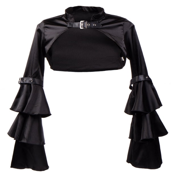 Camisola de encaje estilo gótico oscuro con mangas largas y capucha para mujer