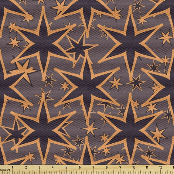 Geometrical Fabric by the Yard Upholstery, Stars in Comic Strip Cartoon Along Pop Art Effects Retro Space, Decorative Fabric for DIY and Home Accents, Apricot and Mauve Taupe by Ambesonne