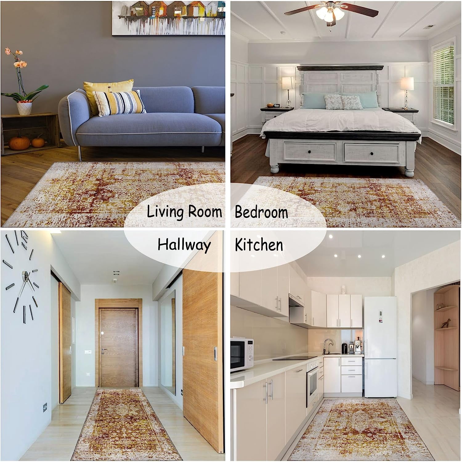 Gloria - Door mat Washable Rug Runner Low Profile Persian Washable Rugs Non Slip Rugs for Living Room Light Weight Outdoor Mat