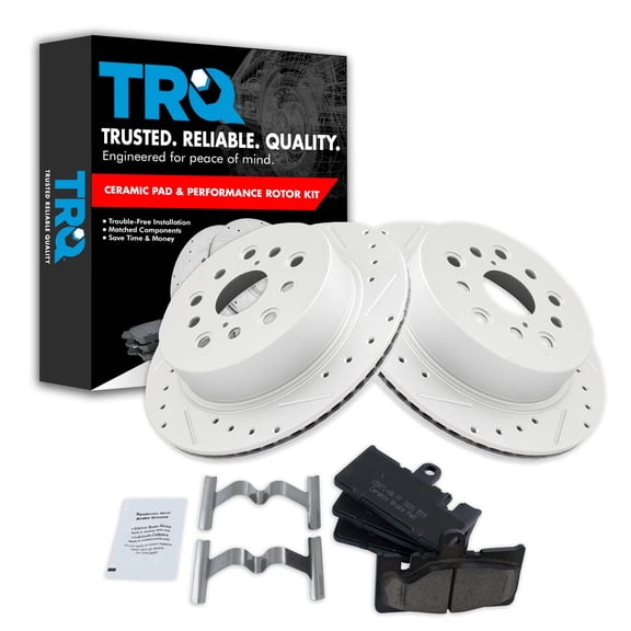 TRQ Rear Performance Brake Pad & Rotor Kit Brake Pads Brake Rotors Set Ceramic Premium G-Coated Fits Select 2001-2006 Lexus LS430