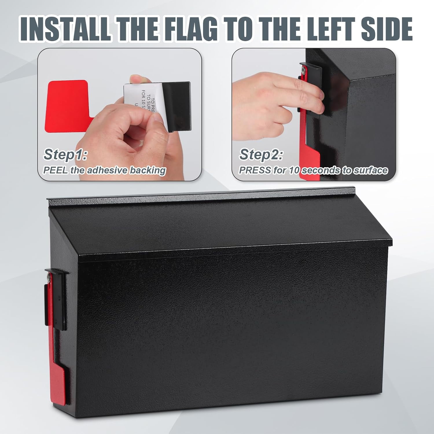 Wall Mount Mailboxes for Outside with Flag and Number Stickers,Galvanized Steel Rust-Proof Metal Post Box,Large Capacity Mail Box for House,15.7"x9.9"x4.9" Black