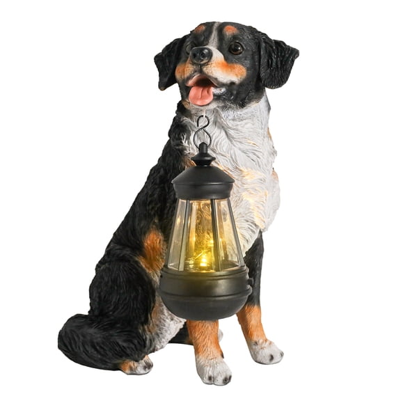 Garden Statue,Bernese Mountain Dog Garden Statue with Solar Lantern – Resin Decor for Patio, Lawn & Outdoor Spaces,Outdoor Decor