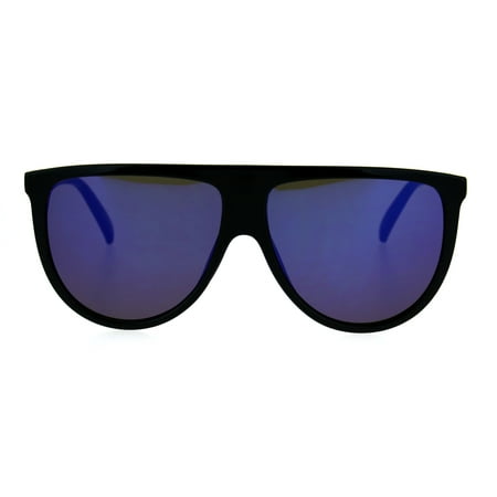 Oversize Thin Plastic Flat Top Mob Reflective Color Mirror Lens Sunglasses Black Blue