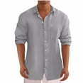 thumbnail image 1 of AherBiu Plus Size Mens Linen Shirts Long Sleeve Button down Lightweight Shirts Fall Solid Casual Beach Shirts, 1 of 5