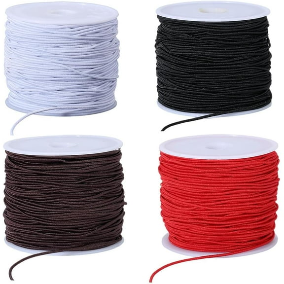 4 Rolls 1 MM Round Elastic Cords Stretchy String Fibre Black White Brown Red Sturdy Soft Thread Beading Arts Sewing Accessories Cord