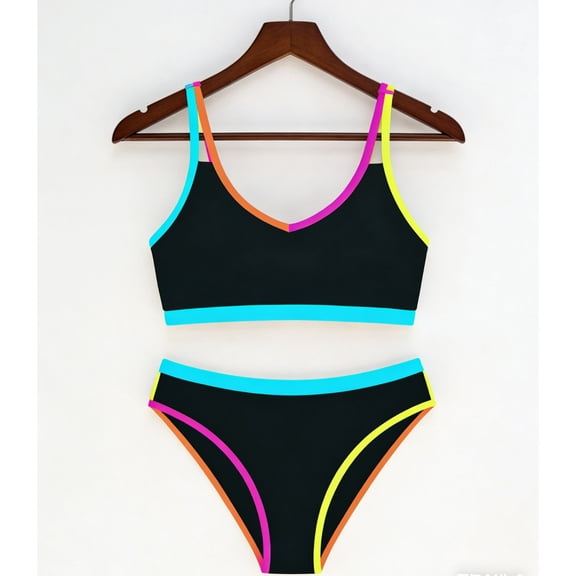 Sakmal Bikini Sets Women Plus Size Extra Lift Swimwear Color Block Black Beach Womens Bathing Suits L