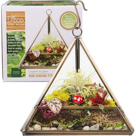 D'Eco Hanging Glass Triangle Plant Terrarium (5x5x5)- Indoor Tabletop Copper Geometric Planter Terrarium - Succulents, Air Plants, Moss - Home, Garden, Wedding & Office Decor- Gift for Plant Lovers