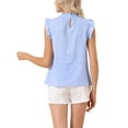 thumbnail image 3 of INSPIRE CHIC Women's Tops Summer Ruched Short Sleeves Casual Crew Neck Solid Slim Fit Blouse L Blue, 3 of 6