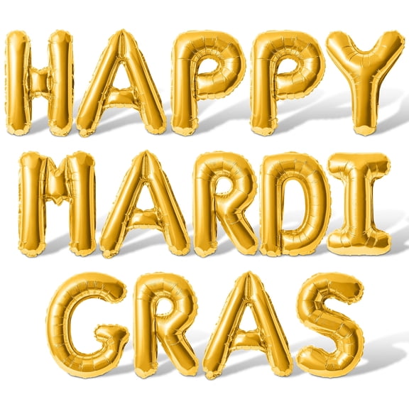 Letter Balloons - HAPPY MARDI GRAS 16" Inch Alphabet Letters Foil Mylar Balloon Mardi Gras Party Banner (Gold)