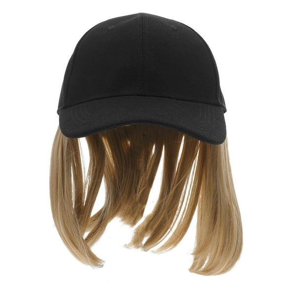 Beaupretty Short Straight Wig One Piece Hat Yellow High Temperature Silk 1Pack For Women