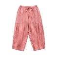 thumbnail image 5 of Linen Pants Women Elastic Waist Plaid Barrel Capris with Pockets Summer Beach Boho Harem Pants Soft Gingham Trousers Red XL, 5 of 5