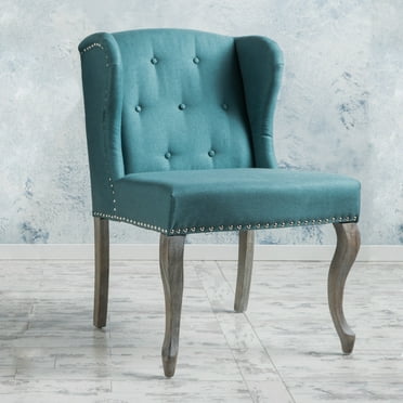 Noble House Naomi Dark Teal Fabric Wingback Chair