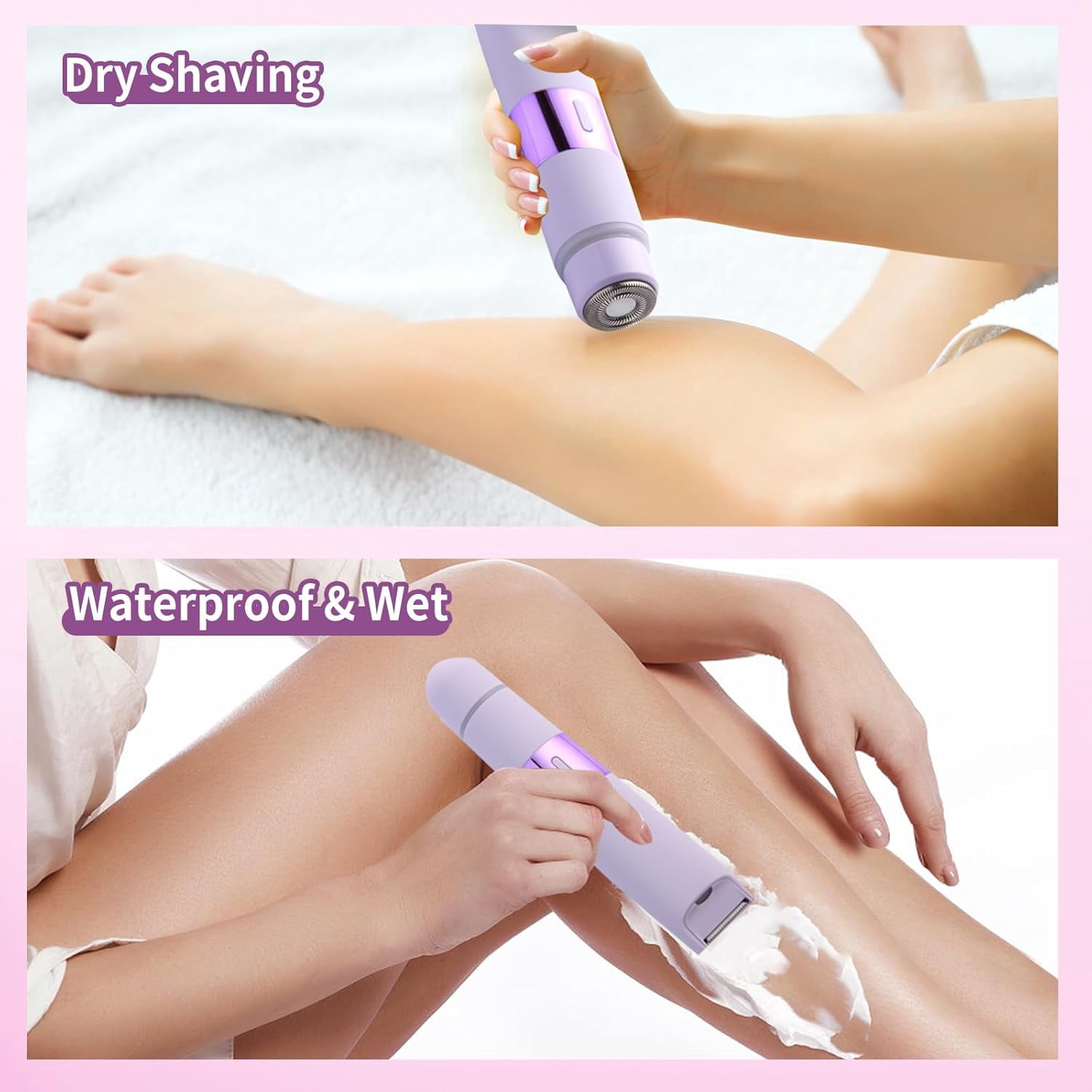 Bikini Trimmer for Women, Dual Head Electric Razors, Waterproof Pubic Hair Trimmer,Rechargeable Painless Silk Glide Pro Shaver for Underarm Leg Arm Body Face, Cherry