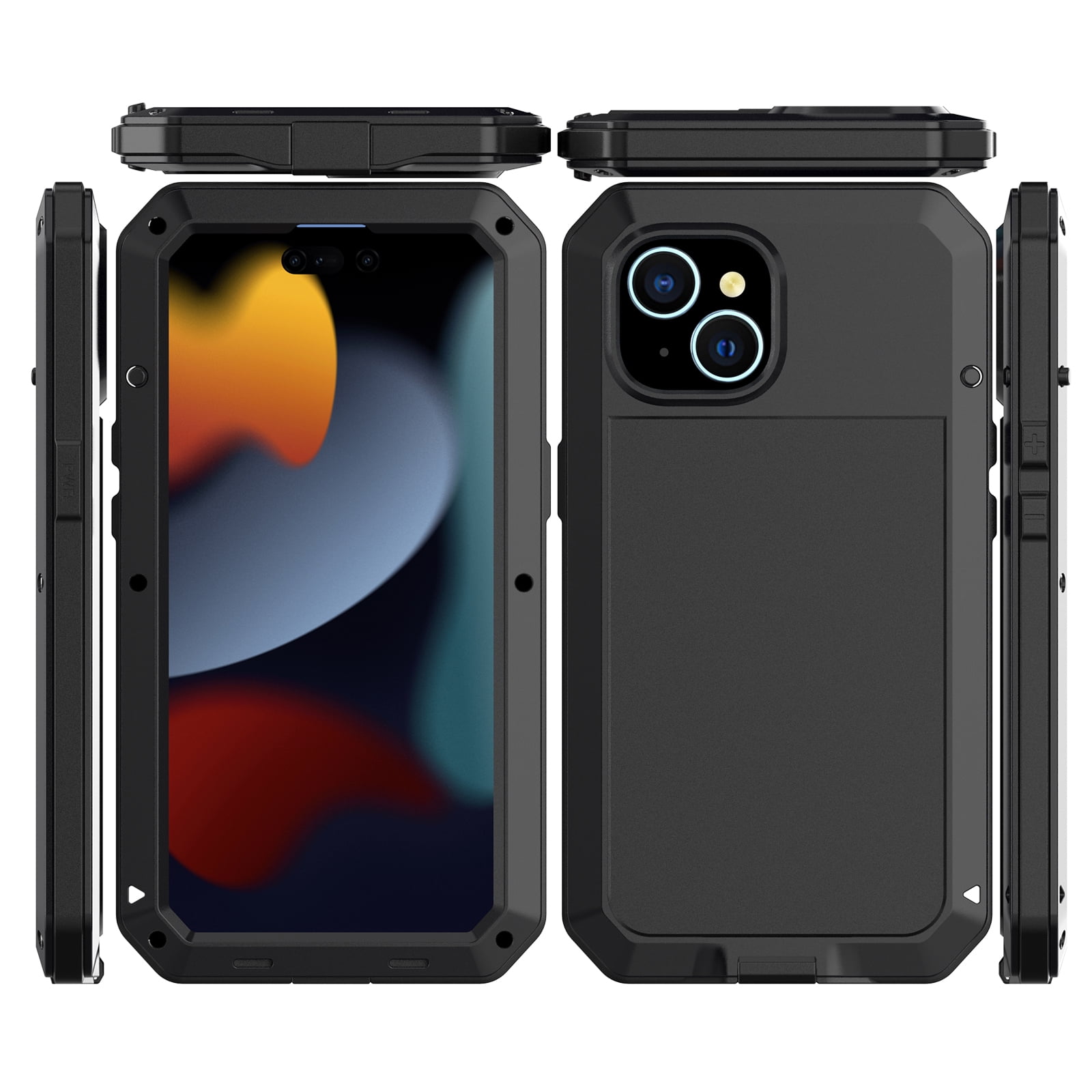 for iPhone 15 Case, 360 Full Body Protective Cover Heavy Duty Shockproof Armor Aluminum Alloy Metal Case with Silicone Built-in Screen Protector for iPhone 15, Black