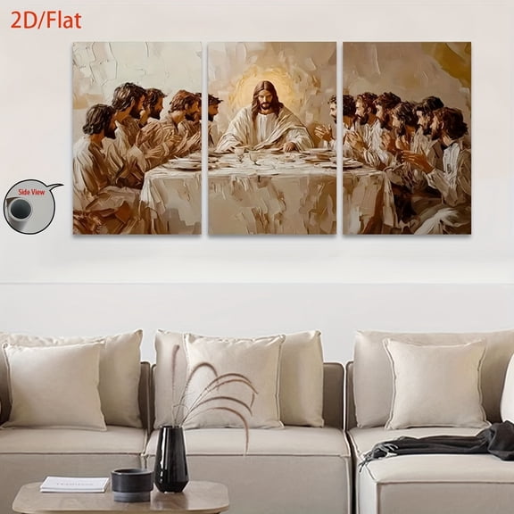 2D Flat 3pcs/Set, 2D Flat Canvas Paintings- Frameless, The Last Supper - High - Quality Artwork for Home Decor, Posters And Prints, Midsummer Festival, All Saints' Day, Home Decor, Holiday Gifts, Pa