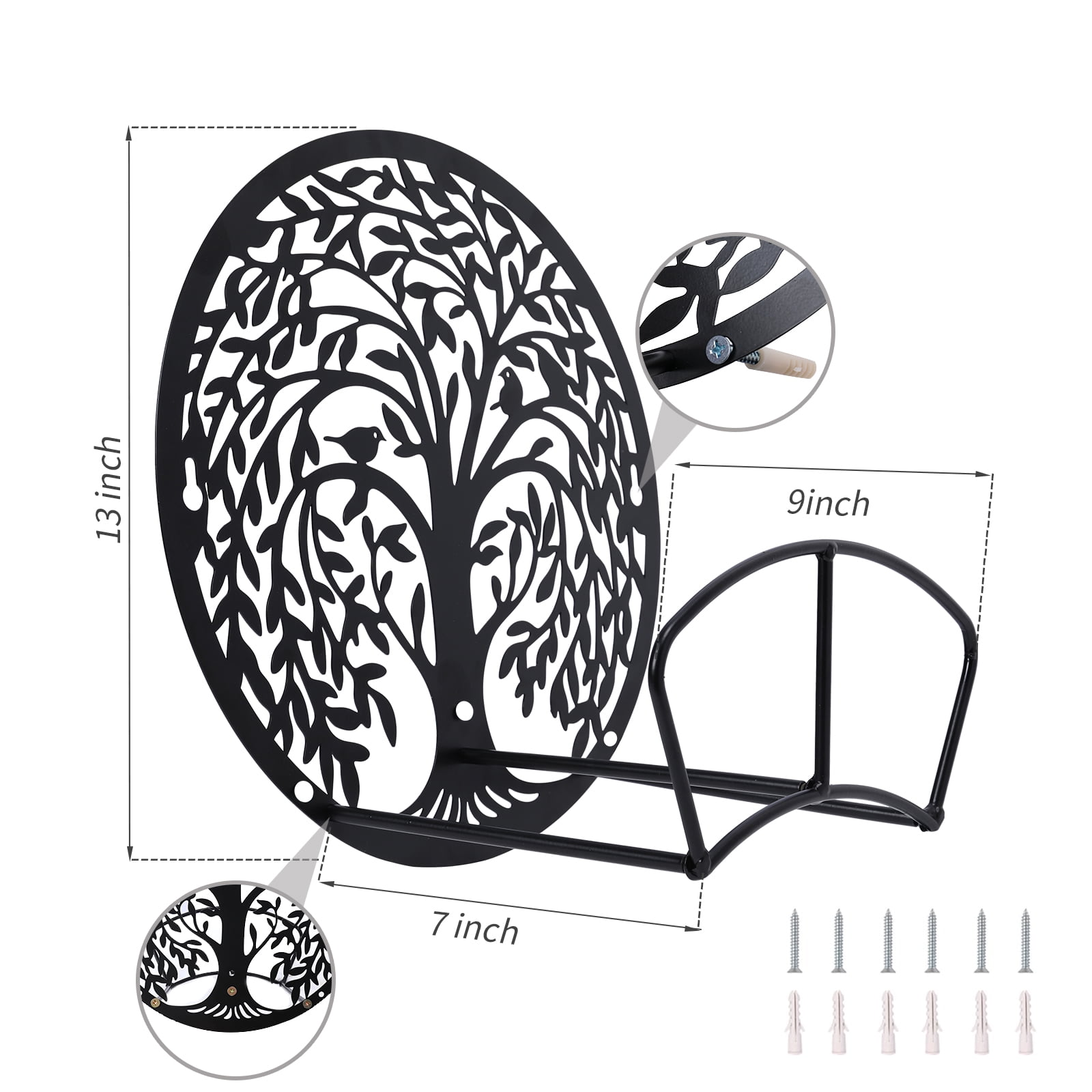 Hose Holder, Garden Water Reel Hanger,Outdoor Water Pipe Iron Rack,Wall-Mounted, Outdoor Hose Storage, Decorative Water Pipe Rack, Tree Pattern