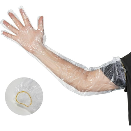 50pcs Disposable Long Plastic Gloves Veterinary Insemination Rectal Long Gloves Extra Long Sleeve Gloves for Field Dressing