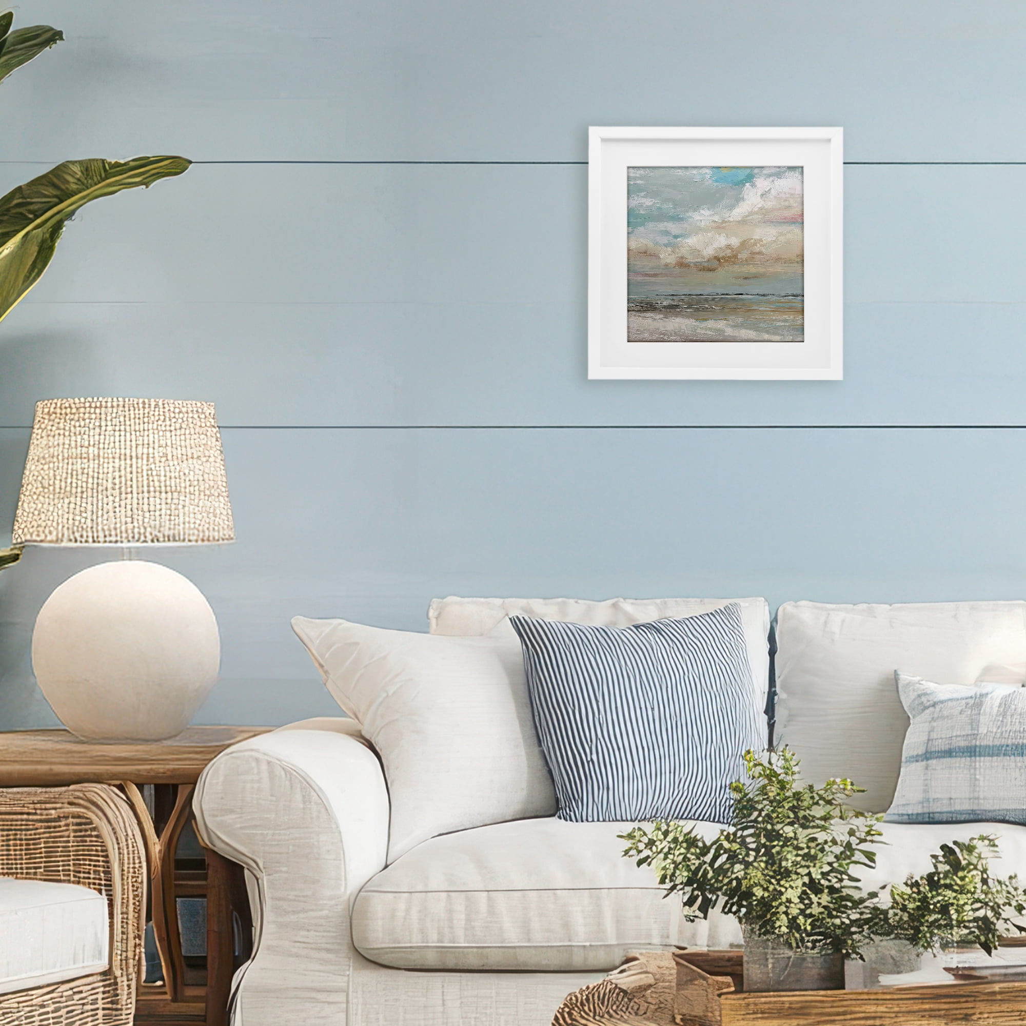Stupell Industries Cloudy Beach Brushstrokes White Framed Print Under Glass, design by Kim Curinga