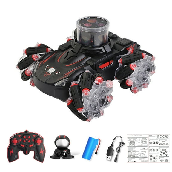Trendix 2.4GHz Remote Control Car with Projector, Remote Control Distance about 40 Meters, RC Stunt Car with Lights & Music 4WD Off-Road 360° Rotation Toy Car, Red