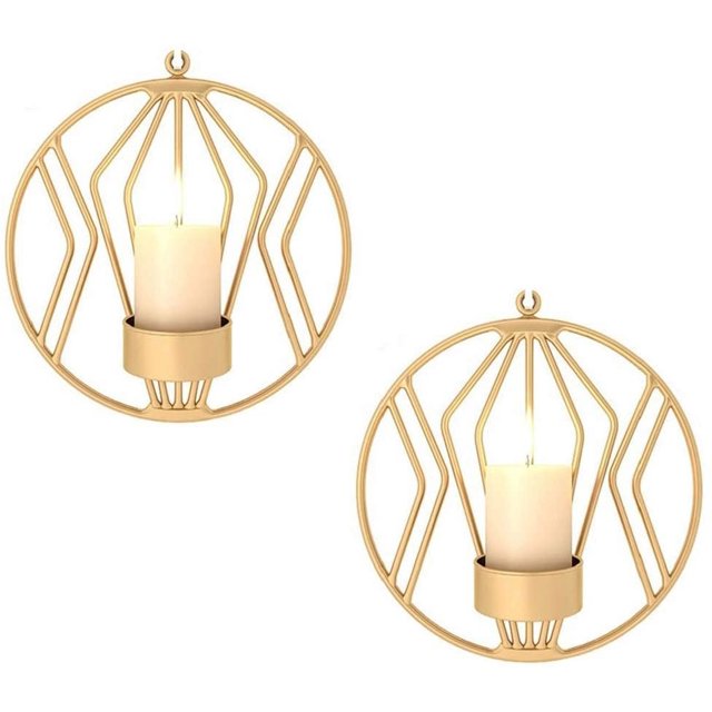 2 apliques de pared de metal, decoración de pared, iluminación de cena a la luz de las velas en la sala de estar/comedor/encimera, dorado brillar Electrónica