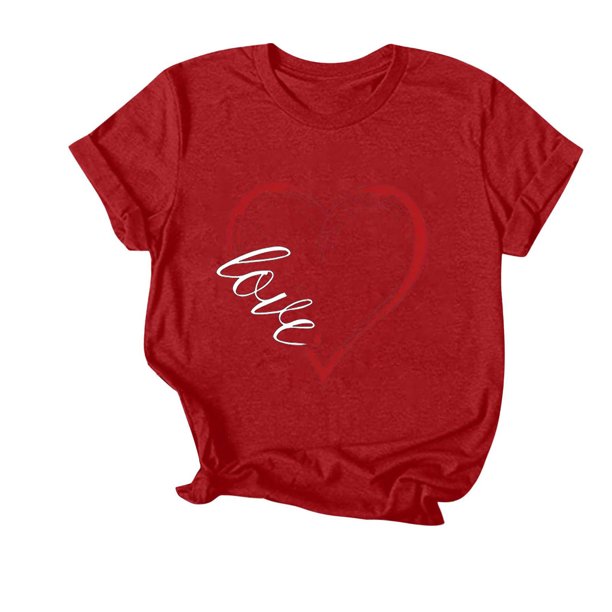 Camiseta de Manga Corta de Cuello Redondo Impresa para las Mujeres Día de San Valentín, Mezcla Ligera de Poliéster para Primavera Verano Otoño