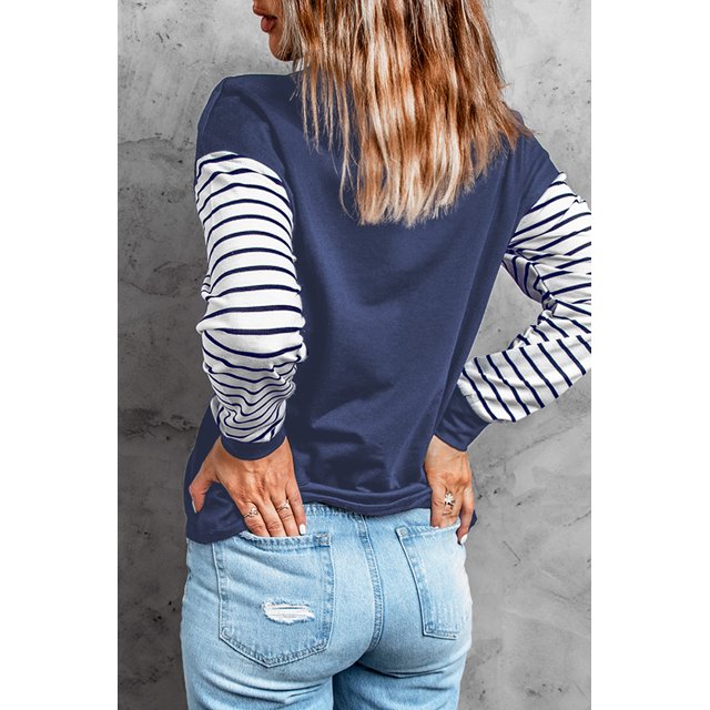 ABPHQTO Top de manga larga de patchwork con estampado de estrellas a rayas azules para mujer