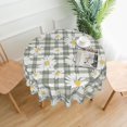 thumbnail image 2 of Spring Summer Daisy Floral Sage Green Plaid Round Tablecloth 60 Inch, Decorative Holiday Home Party Table Cloth for Kitchen Dining Picnic Table Cover, 2 of 6