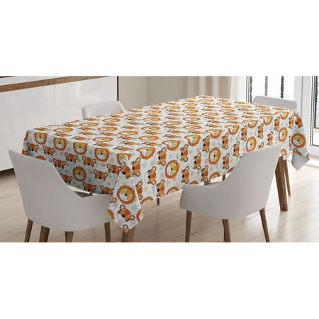 

Safari Tablecloth Zoology Themed Pattern with Tiger and Lion Heads Doodle Print Rectangle Satin Table Cover Accent for Dining Room and Kitchen 60 X 90 Multicolor by Ambesonne