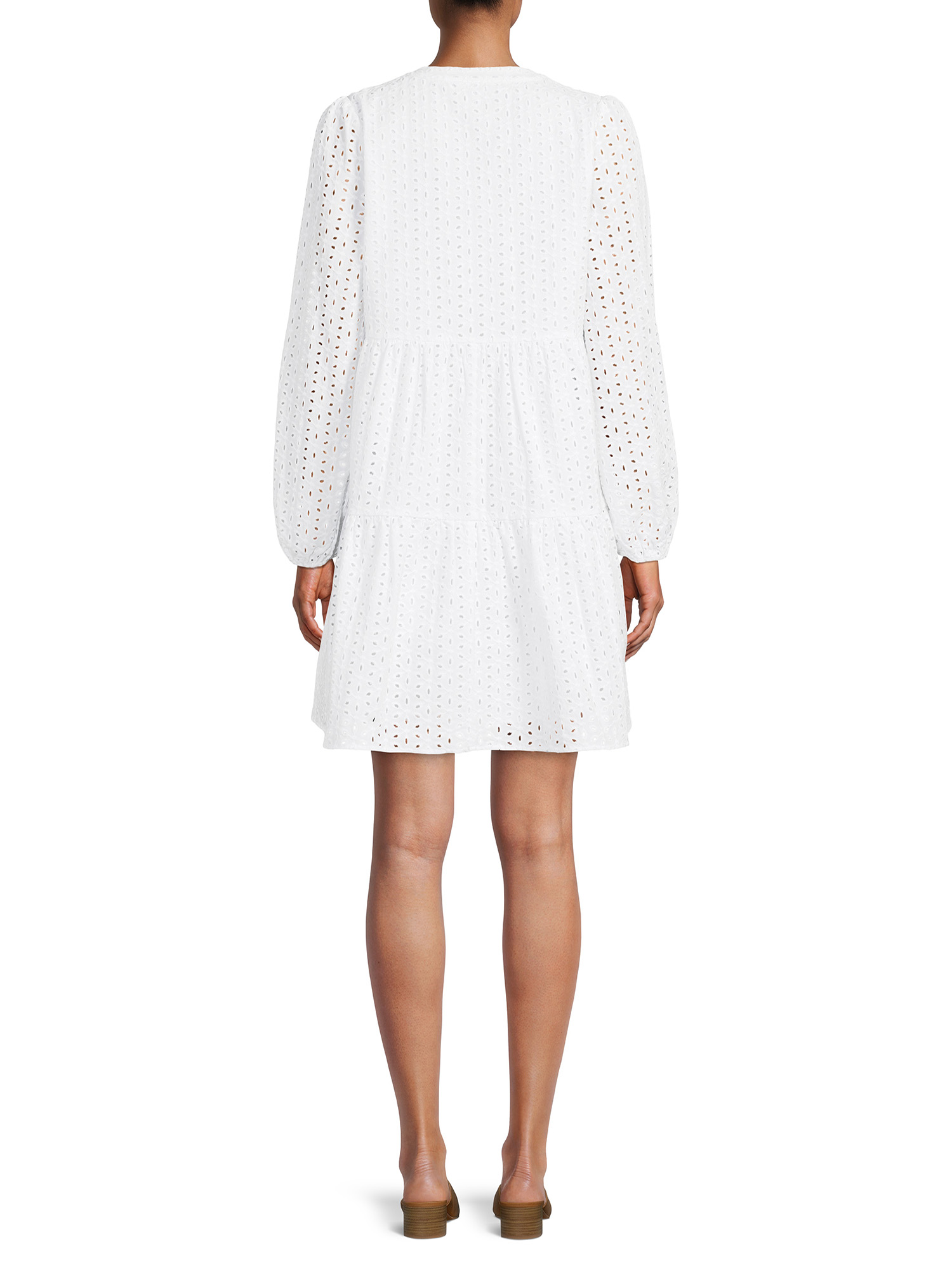Time and Tru Women's Long Sleeve Solid and Eyelet Dress - image 2 of 5
