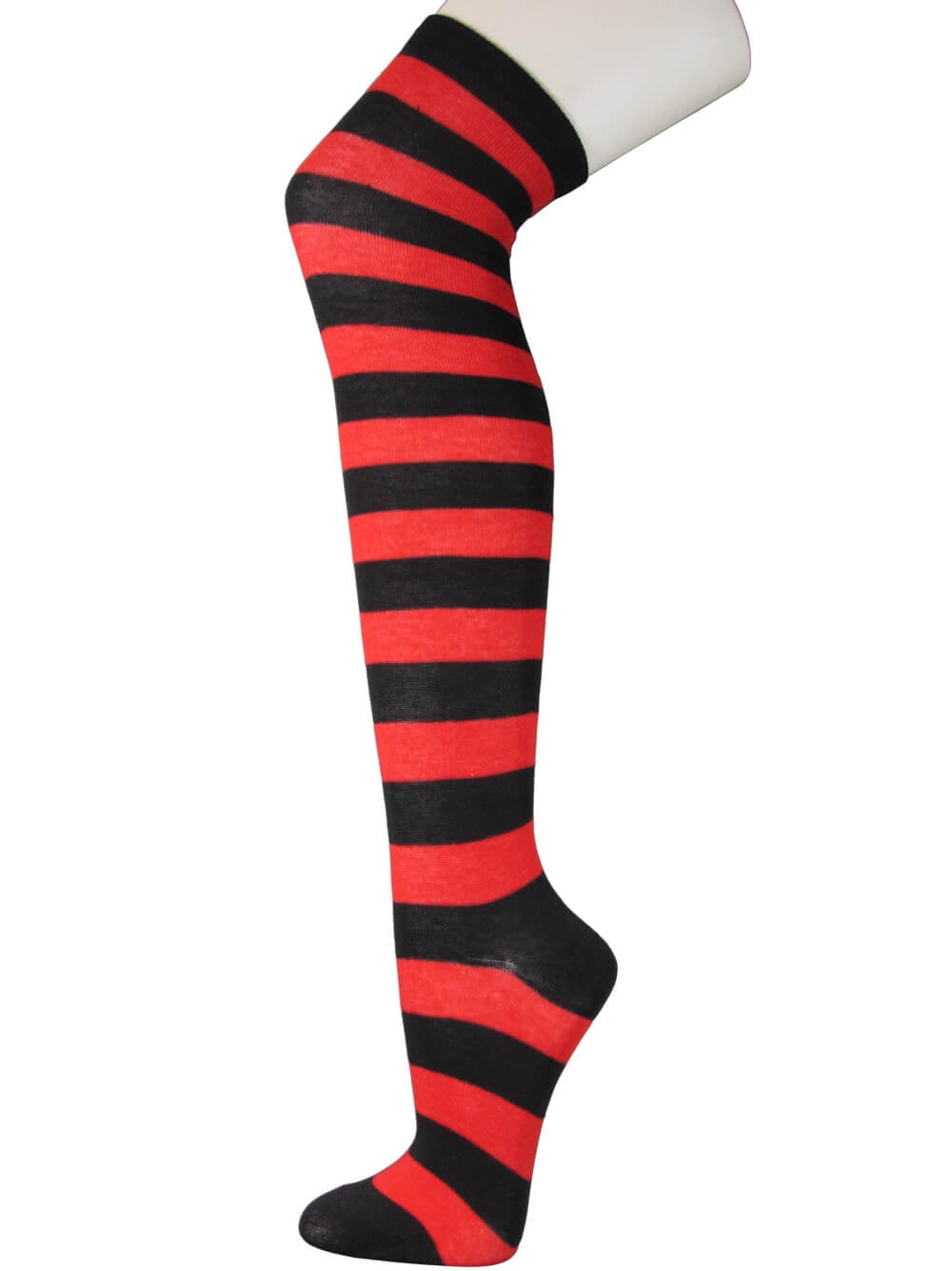 Ladies Red Over The Knee Thigh High Socks with stripe One Size 