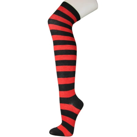 Couver Fashion Sexy Lady/Women Thigh High Over The Knee Striped Stocking socks - Black / Red