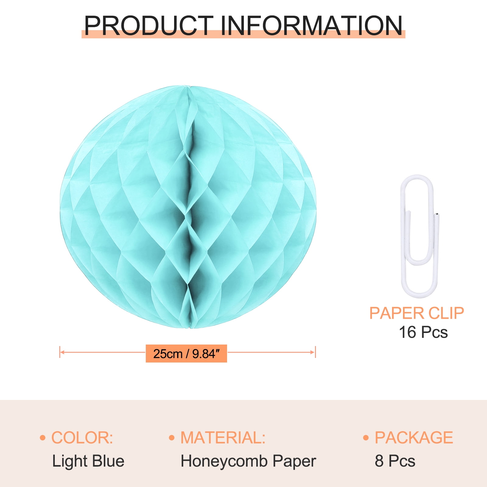 Uxcell 8 Pcs Honeycomb Balls, 10" Dia Honeycomb Flower Paper Pom Poms Paper Flowers Crafts for DIY Crafting Home Decor Birthday Christmas Party, Light Blue